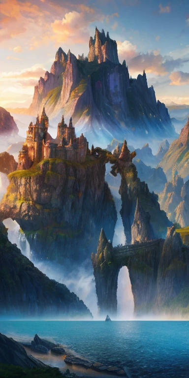 hyper realistic 8k natural earth local castle oil painting and amazing effects with dragons and original not cartoon