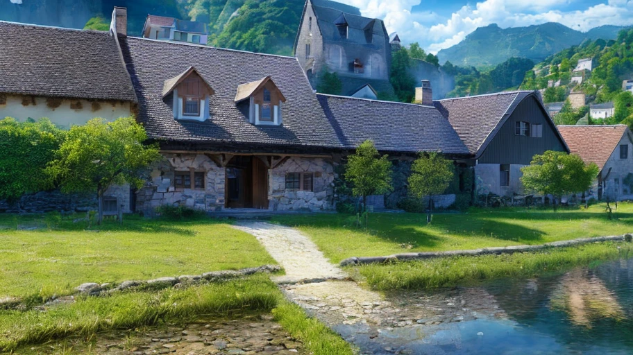 beautiful village , (masterpiece:1.3), (best_quality:1.3), (ultra_detailed:1.3), 8k, extremely_clear, realism, (ultrarealistic:1.3)