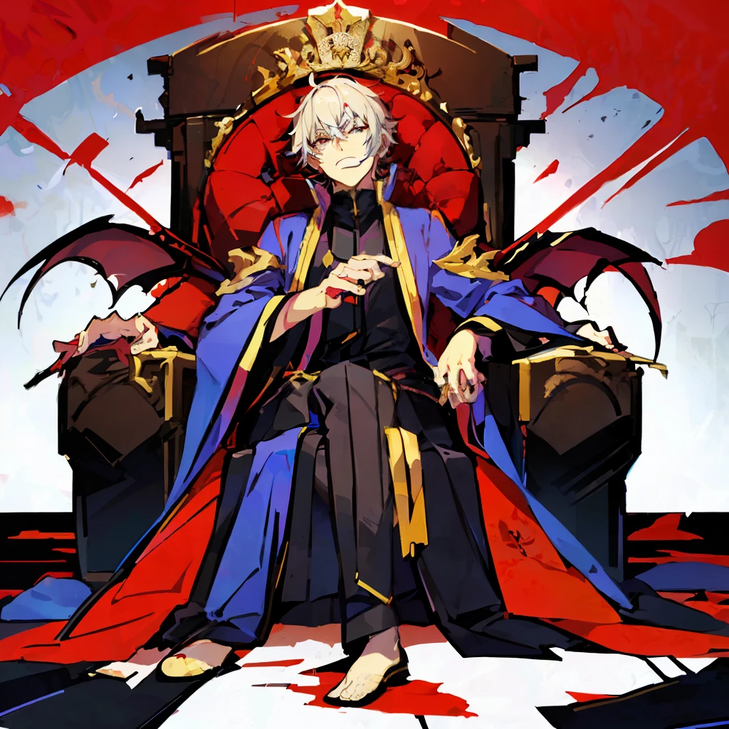 anime character sitting on a throne with a clock in the background, hajime yatate, sitting on his throne, official art, sat in his throne, official fanart, resting on his throne, ((wearing aristocrat robe)), zerochan art, sitting in a gilded throne, shigenori soejima illustration, key anime art, l vampire, handsome prince