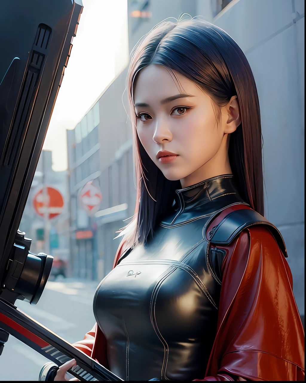 (masterpiece), close up of a woman holding a sword with red light, cyberpunk samurai very beautiful, liquid rainbow white hair, video game character katana zero, she is holding a katana sword, digital painting rossdraw, iu lee ji-eun as supervillain, ig models | artgerm, trend on cgstation, ross tran 8k, katana, artgerm and ruan jia, 4K hi-res.