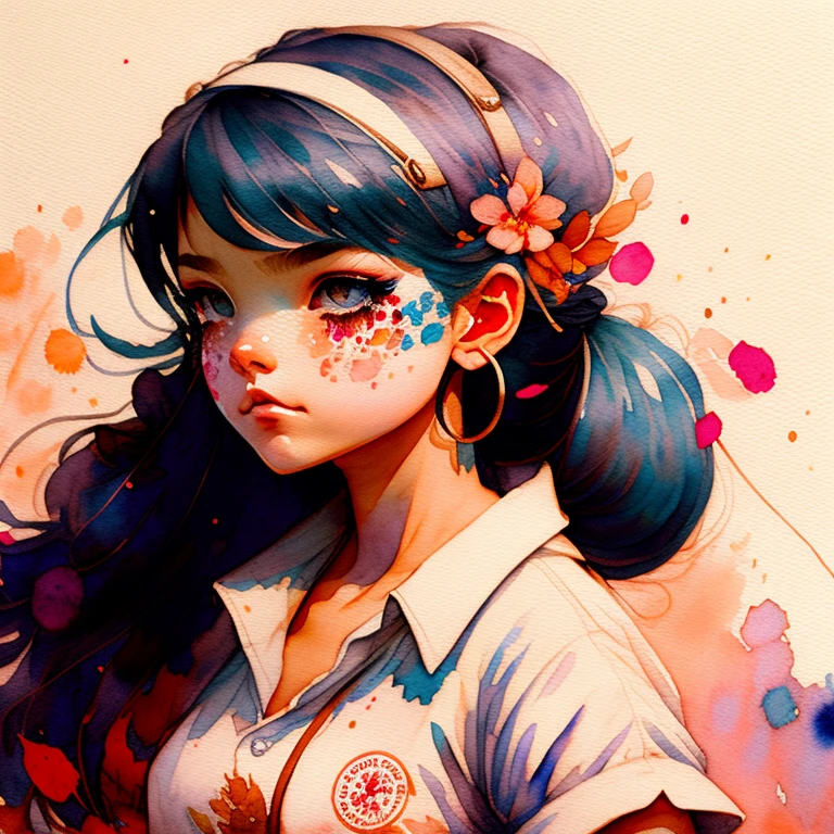wtrcolor style, Digital art of ( studying), official art, masterpiece, Beautiful, ((watercolor)), face paint, paint splatter, intricate details. Highly detailed, detailed eyes, [dripping:0.5], Trending on artstation, by Rachel Walker