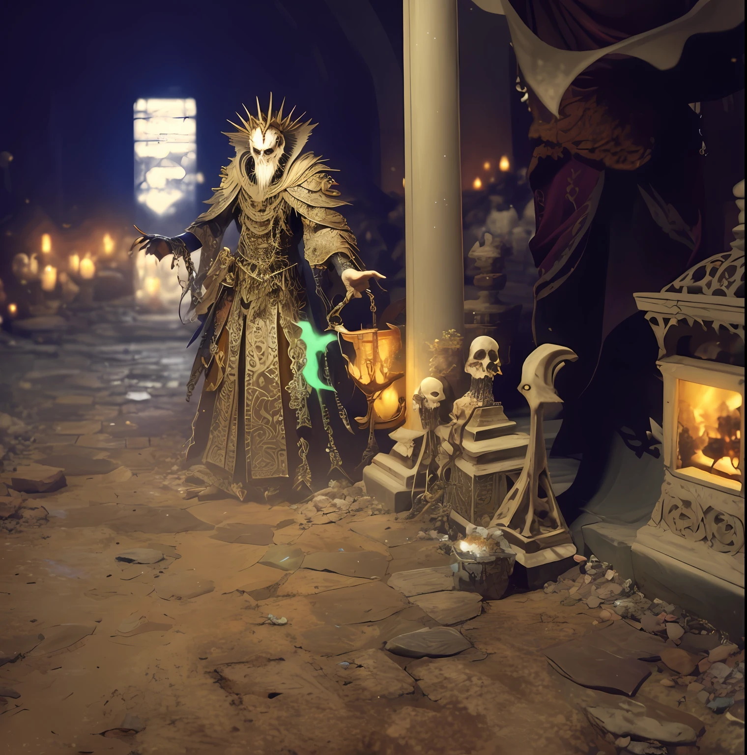 (highly detailed 8k wallpaper), of a scary necromancer, intricate, highly detailed, dramatic