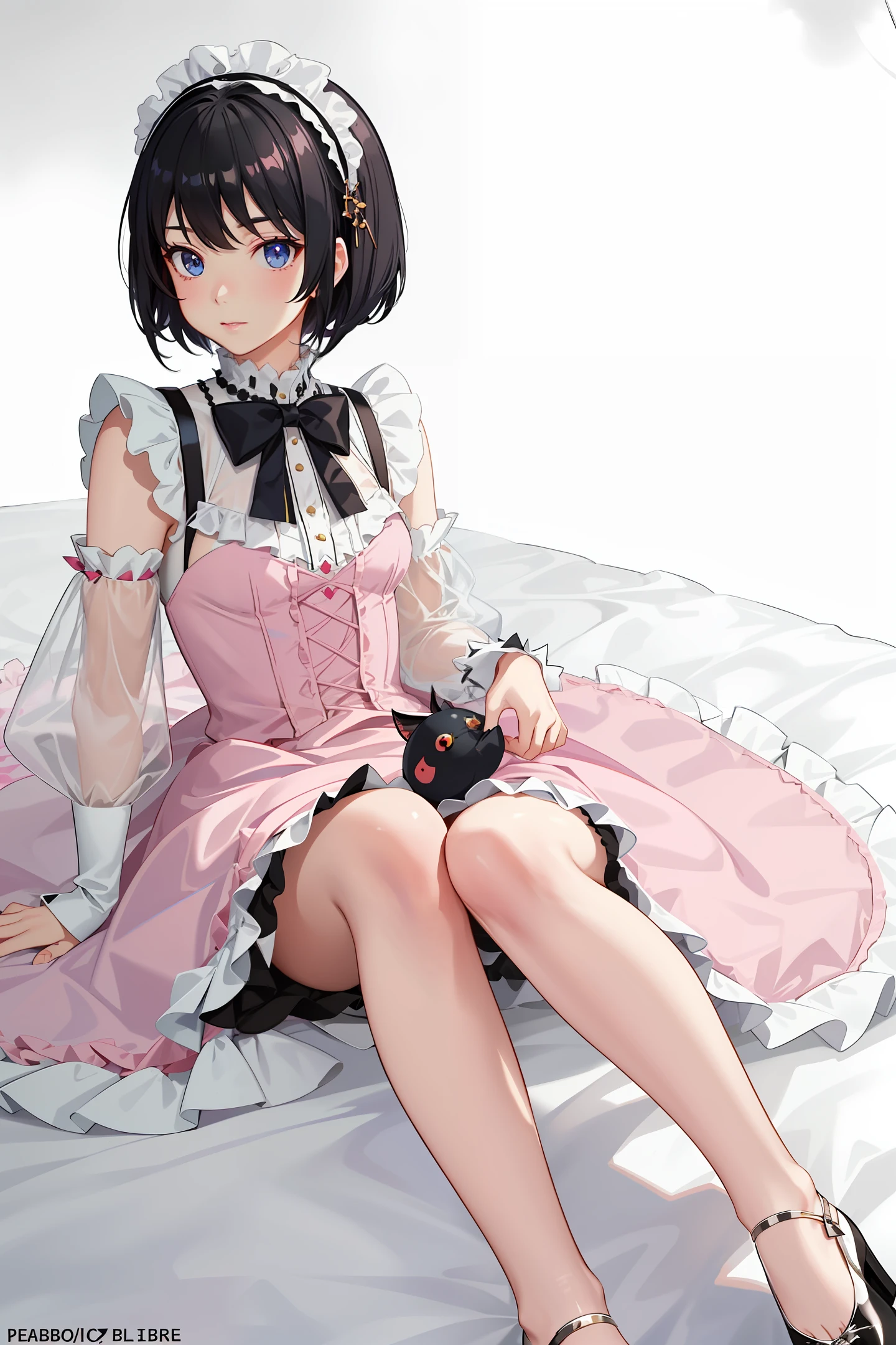 lolita, best quality, very detailed, super detailed, masterpiece, illustration, beautiful detailed eyes, anime, moe, (((illustration))), (((solo))), ((1boy)), Futanari, Otoko no Ko, ((Incubus)), ((dark blue eyes)),(((black hair))),((((very short hair)))),[[white skin]],( ((shiny skin))), ((small bust)), light blush, scarf, fur trim, ((Sweet Lolita)), ball gown, puffed sleeves,(((pink dress))) , (crinoline dress), garter belts, striped stockings, ankle boots, gloves, topless, breastless, lolita, gorgeous dresses, realistic details, skirts pulled up, thighs showing,