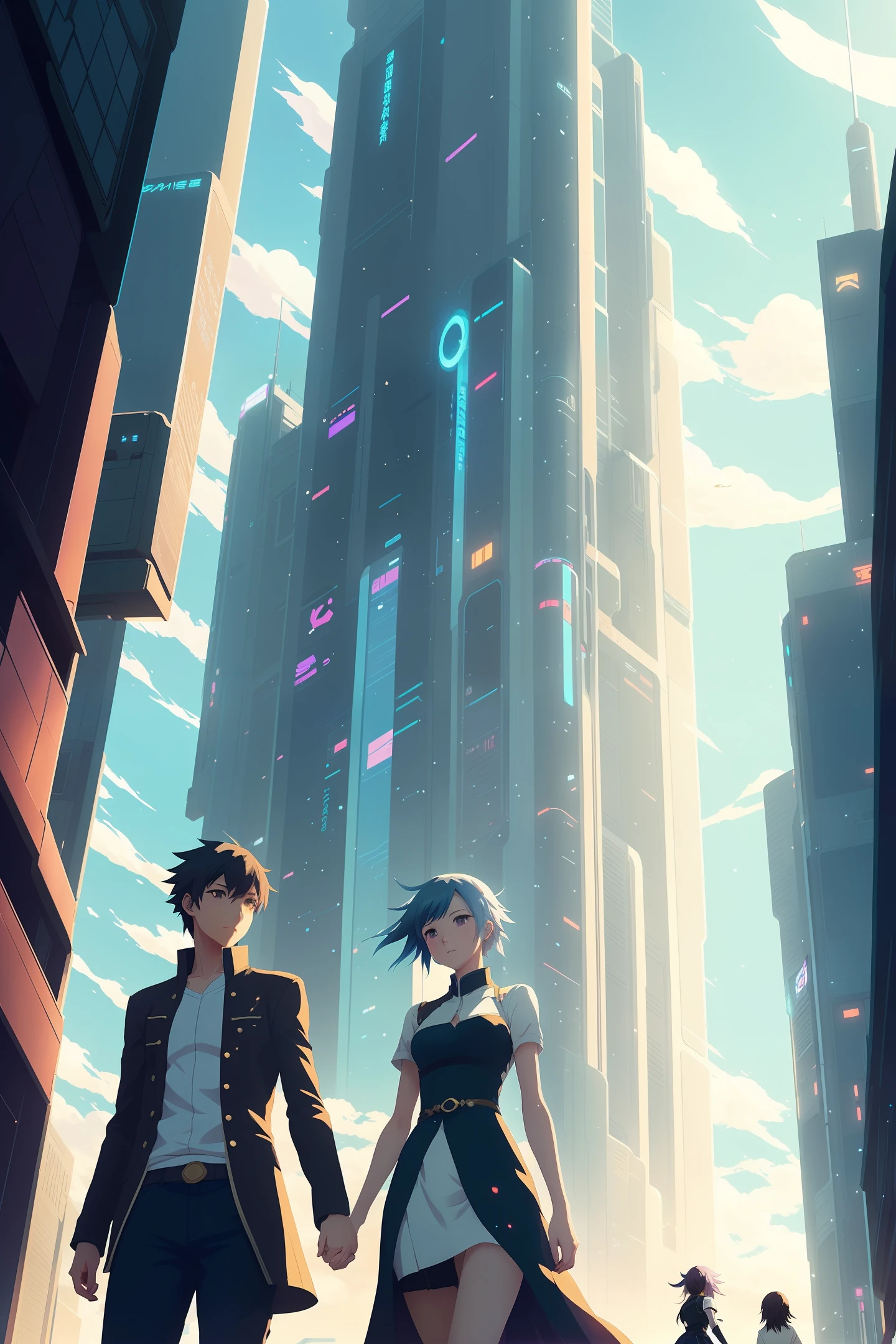 Anime couples are walking in a sci-fi city full of feasting and debauchery. A waist-length girl with white hair and golden pupils is leading a man with medium hair. Shadows of dragons and phoenixes emerge behind them. Close-up perspective. Concept art Makoto Shinkai, pixiv winner, romanticism, Makoto Shinkai Cyril Rolando, love concept art, ros trance. Landscape background, Ross Tran and Makoto Shinkai, Ross Tran and Ilya Kuvshinov, Loish and Ross Tran.