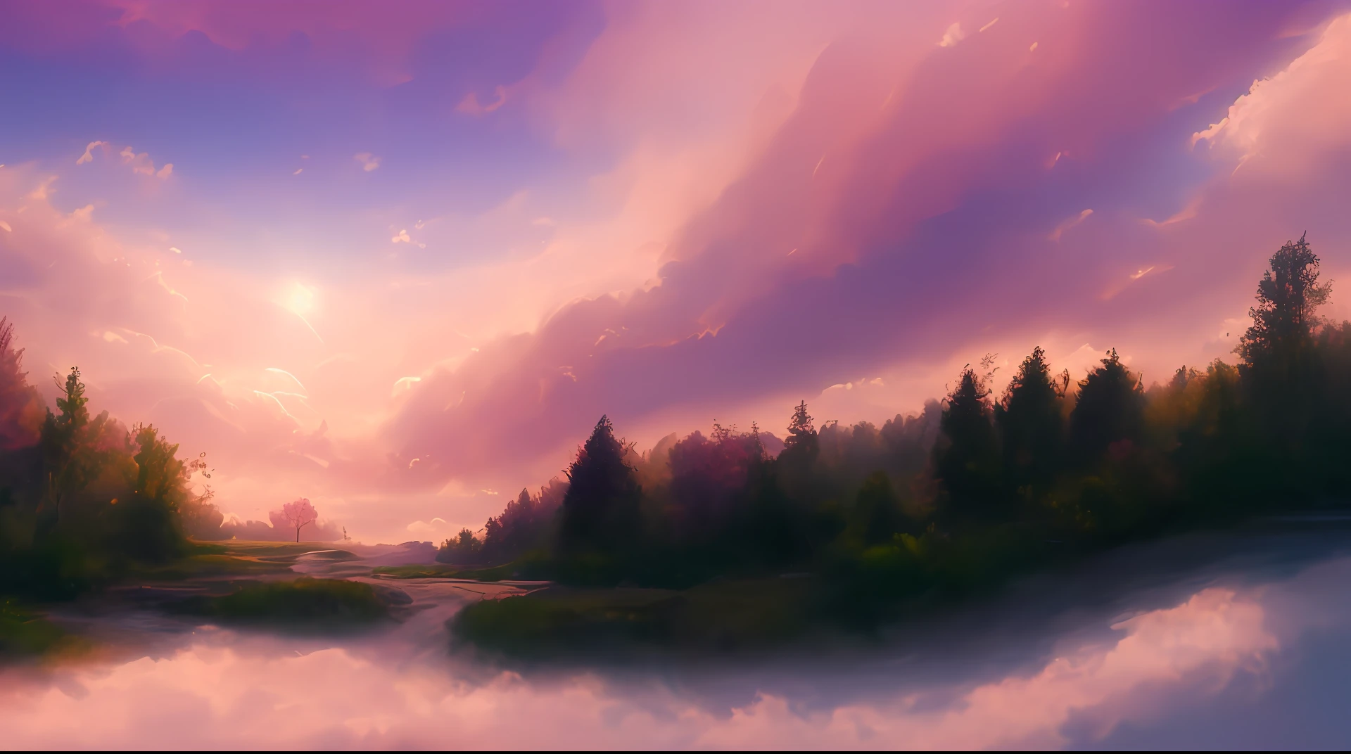 (magical pretty sky pink stream overlay scene), (sky), (clouds), soft lighting, clean background, beautiful sky scenery, masterpiece, high quality, beautiful graphics, high detail,painted by Thomas Kincaid, artstation, sharp focus, inspiring 8k wallpaper,