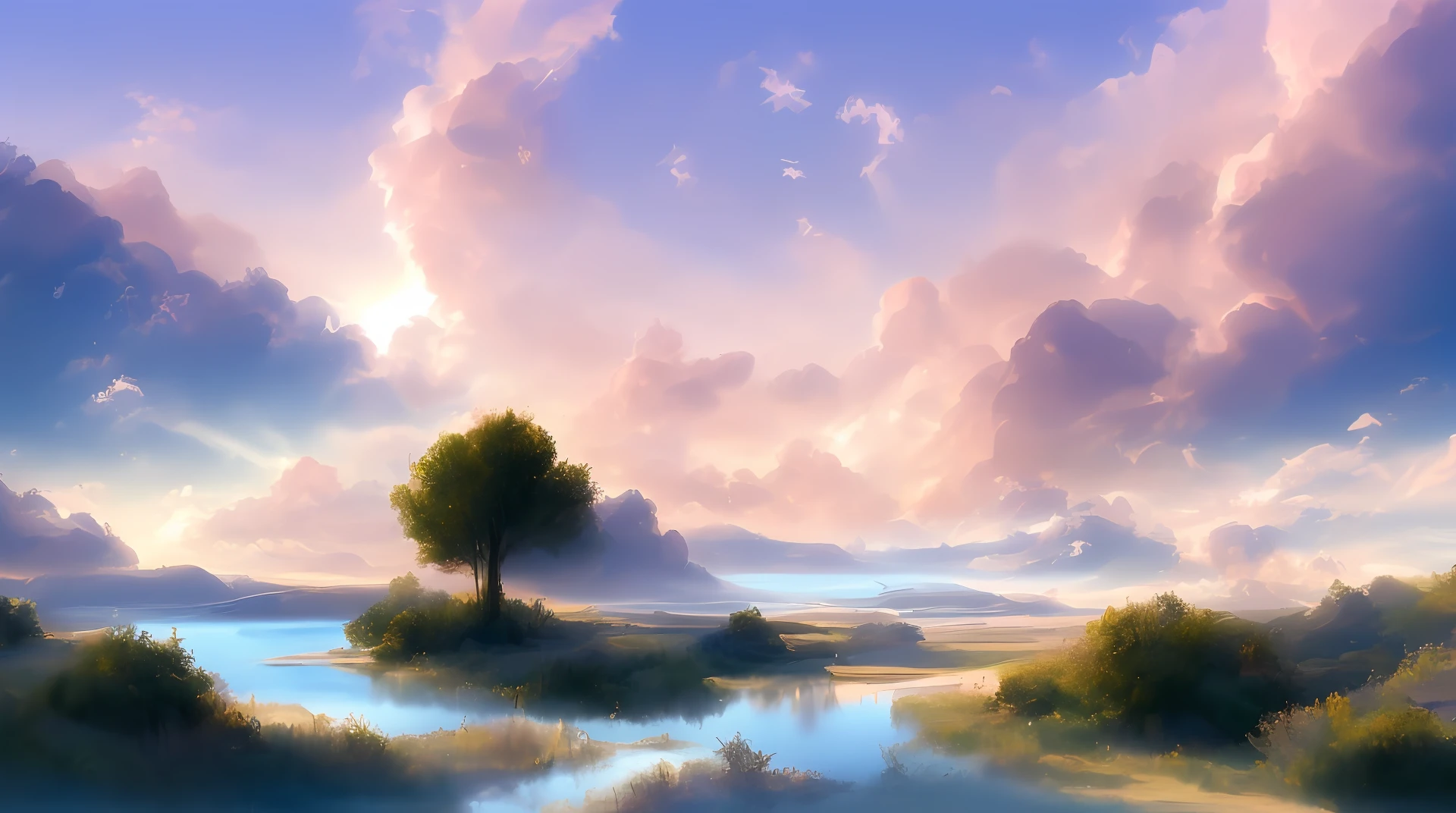 (magical pretty sky blue stream overlay scene), (sky), (clouds), soft lighting, clean background, beautiful sky scenery, masterpiece, high quality, beautiful graphics, high detail,painted by Thomas Kincaid, artstation, sharp focus, inspiring 8k wallpaper,