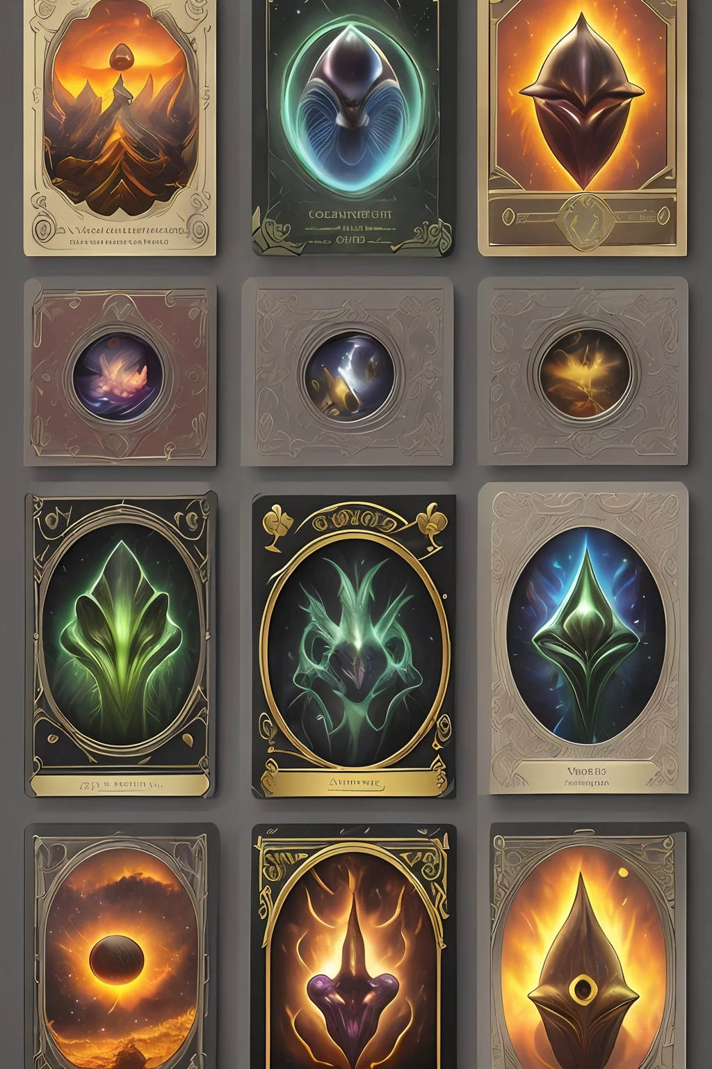 a collection of cards with weird alien items