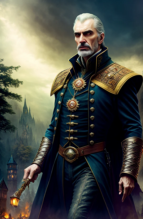 strahd von zarovich the vampire lord, regal, evil, intimidating, masterpiece, highest quality, solo focus, (tall:1.15) and (pale skin:1.11) and (large breasts:1.1), full body, high angle and, (intimidating face:1.1) intricate (high detail:1.1), cozy haunted castle library with lit fireplace background, thunderstorm in window, lush forest, thunderstorm background, by lee jeffries nikon d850 film stock photograph 4 kodak portra 400 camera f1.6 lens rich colors hyper realistic lifelike texture dramatic lighting unrealengine trending on artstation cinestill 800