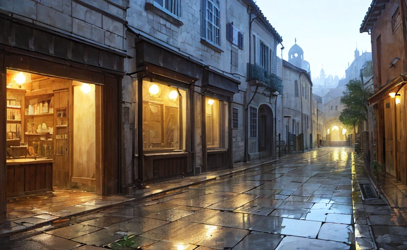 The streets of the ancient city after the rain are so beautiful that it makes people a little sad. It is a silent and sad scene