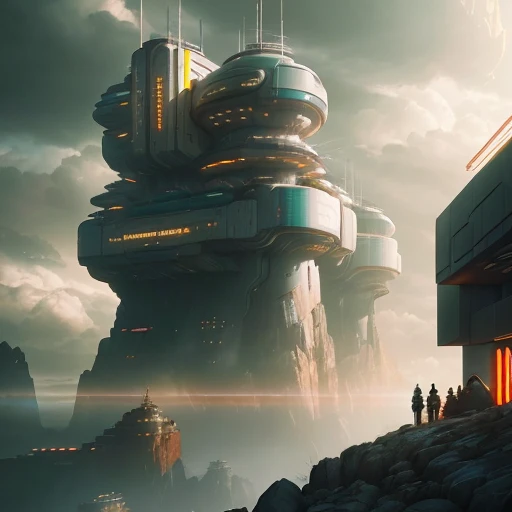 Futurism, Cyberpunk, Mechanical Muscles, Abstract Colors, Textures, Film Grain, Skin Pores: 0.2 (Tilt-Shift Photography) 1.2, Complex Dramatic Beauty Portraits (Wind Blowing) 1.2 Futuristic Solar Punk Sci-Fi (Brutalist Ultra-Modern Architecture technocratic mansion) 1.2 on a rocky coast hillside, (bonsai) trees) 1.2, foggy morning, movie film still frame, (analog style) 1.3 (film grain) 1.3, stephan martiniere Wadim Kashin Simon Stalenhag michal karcz ismail inceoglu