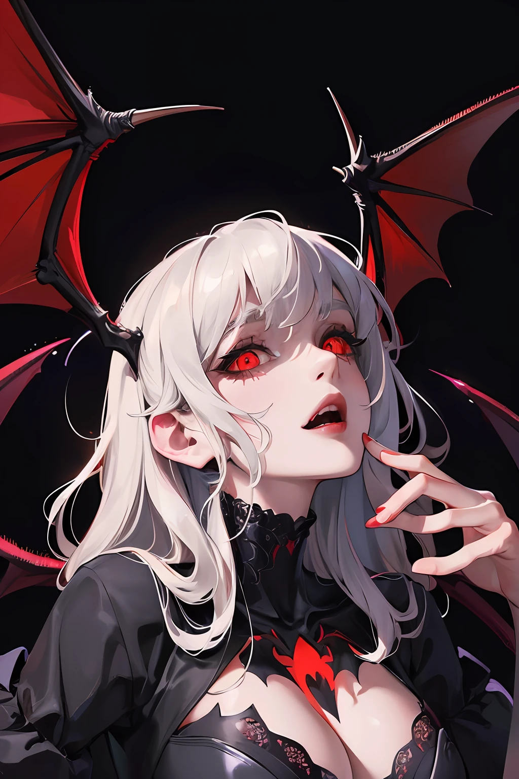 Fine, (Best Illustration), 8k Resolution, Intricate Details, Best Quality, Realistic, Ultra Detailed, Best Lighting, Best Shadows, Ultra HD, A Necromancer, Night, Magic, Dark Style, Vampire, Bat wings, red glowing eyes