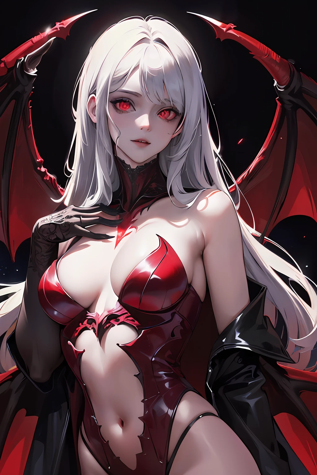 Fine, (Best Illustration), 8k Resolution, Intricate Details, Best Quality, Realistic, Ultra Detailed, Best Lighting, Best Shadows, Ultra HD, A Necromancer, Night, Magic, Dark Style, Vampire, Bat wings, red glowing eyes