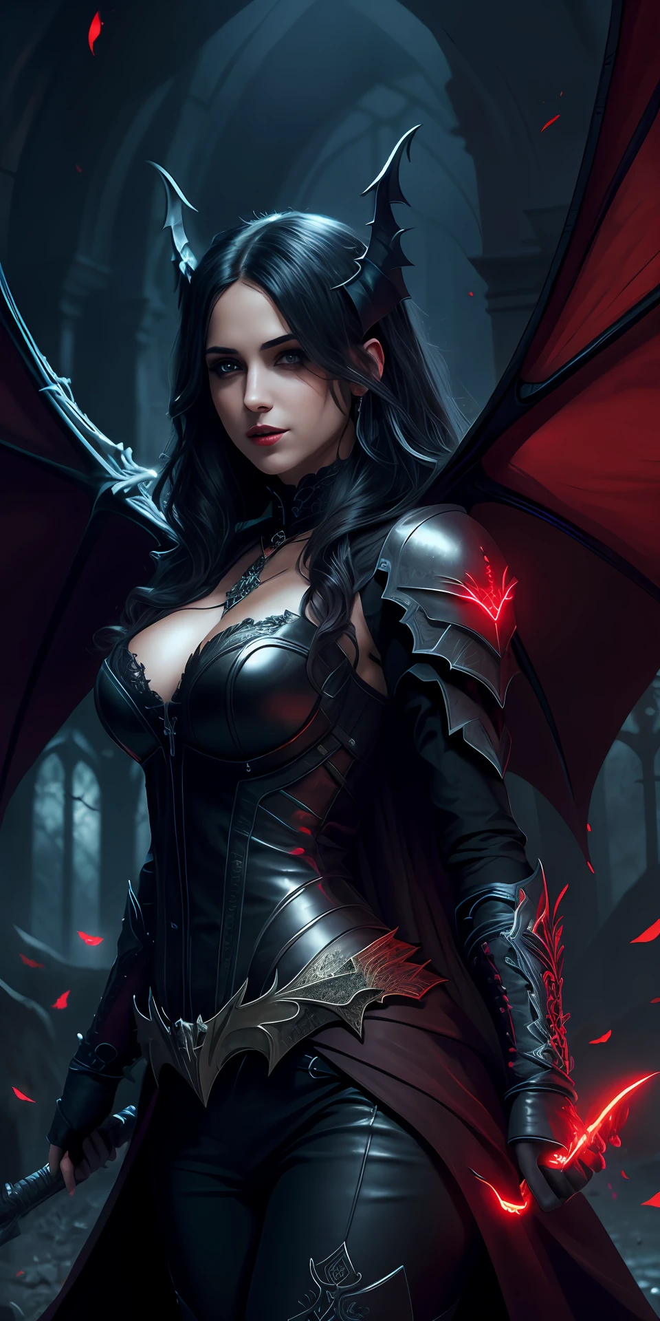 Fine, (Best Illustration), 8k Resolution, Intricate Details, Best Quality, Realistic, Ultra Detailed, Best Lighting, Best Shadows, Ultra HD, A Necromancer, Night, Magic, Dark Style, Vampire, Bat wings, red glowing eyes