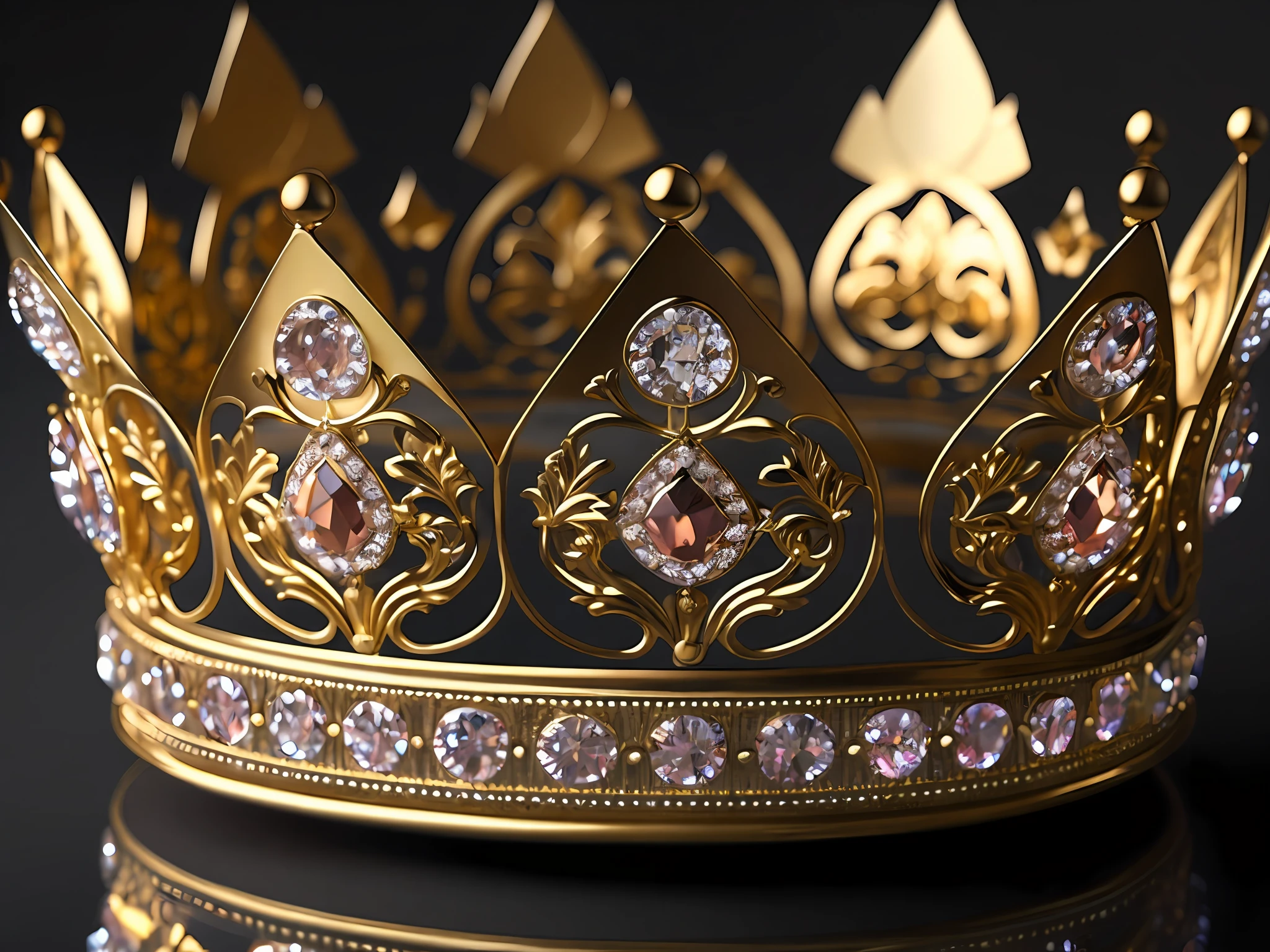 Beautifully decorated golden crown, (8k, RAW photo, best quality, Masterpiece: 1.2), super high resolution, photorealistic: 1.4), cinematic lights, (soft volumetric lighting: 1.2), (realistic, photorealistic Photorealism: 1.37), detailed skins, professional lighting, photography, sharp focus, detailed, professional lighting, photon mapping, detailed and complex environments, highly detailed, best quality, 8k art photography, realistic Concept Art, Soft Natural Volumetric Film Perfect Light, MIDJOURNEY, 3DMDT