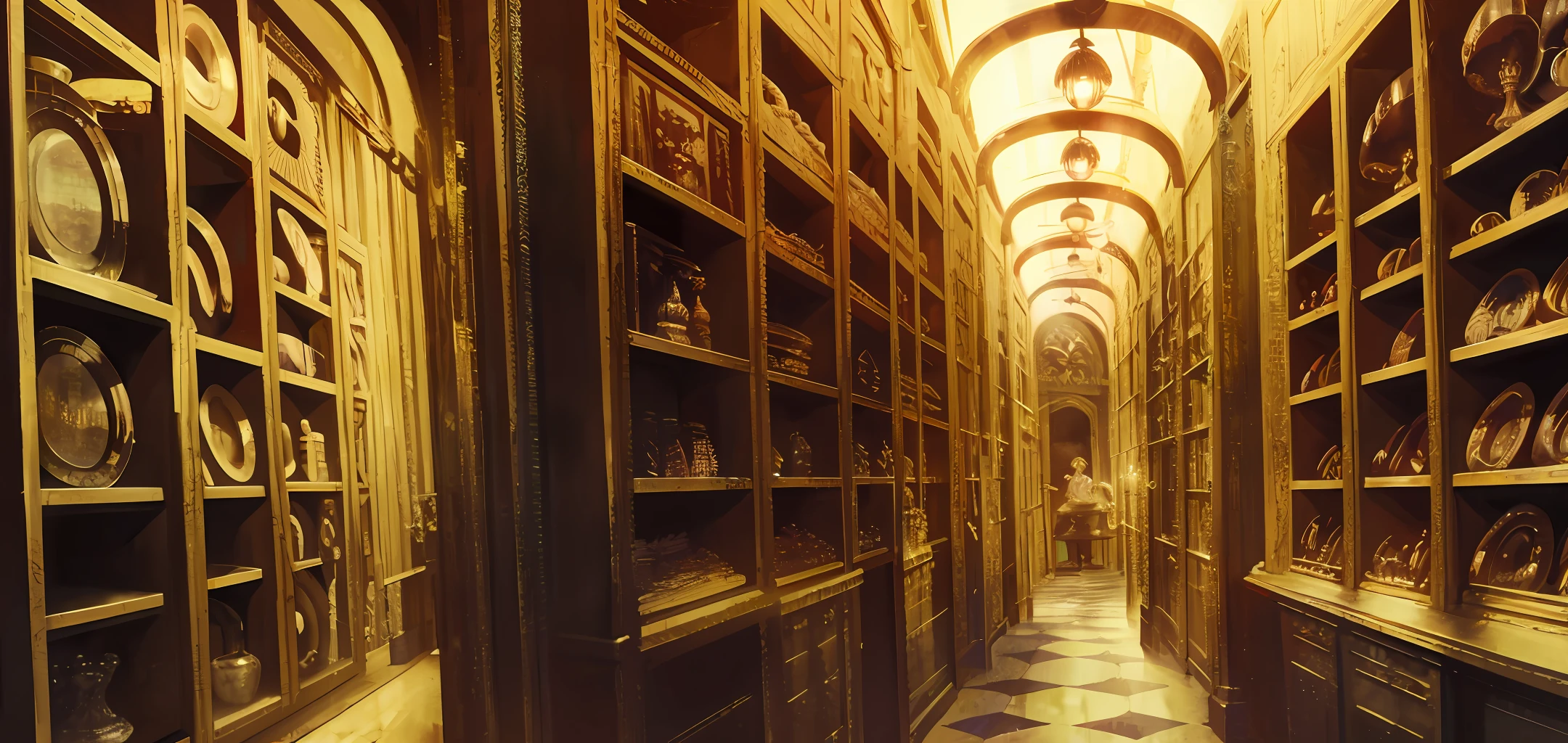 historical setting magic store inside, front view, harry potter, DIAGON ALLEY, showcase, textured, maximum detail, peltate plate, no people, Highest quality, masterpiece, magic potion, Mythological creatures