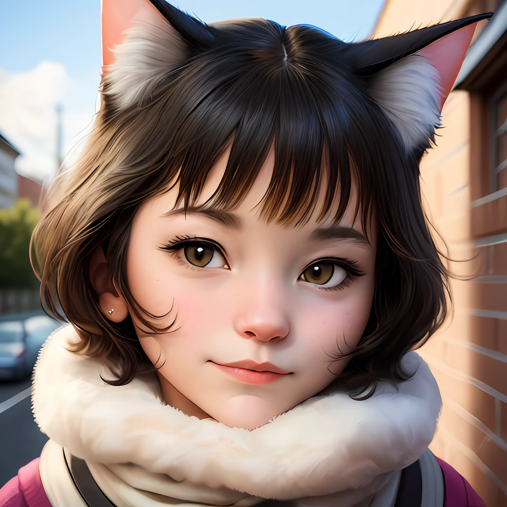 The subject is the head portrait of a cat, comic style