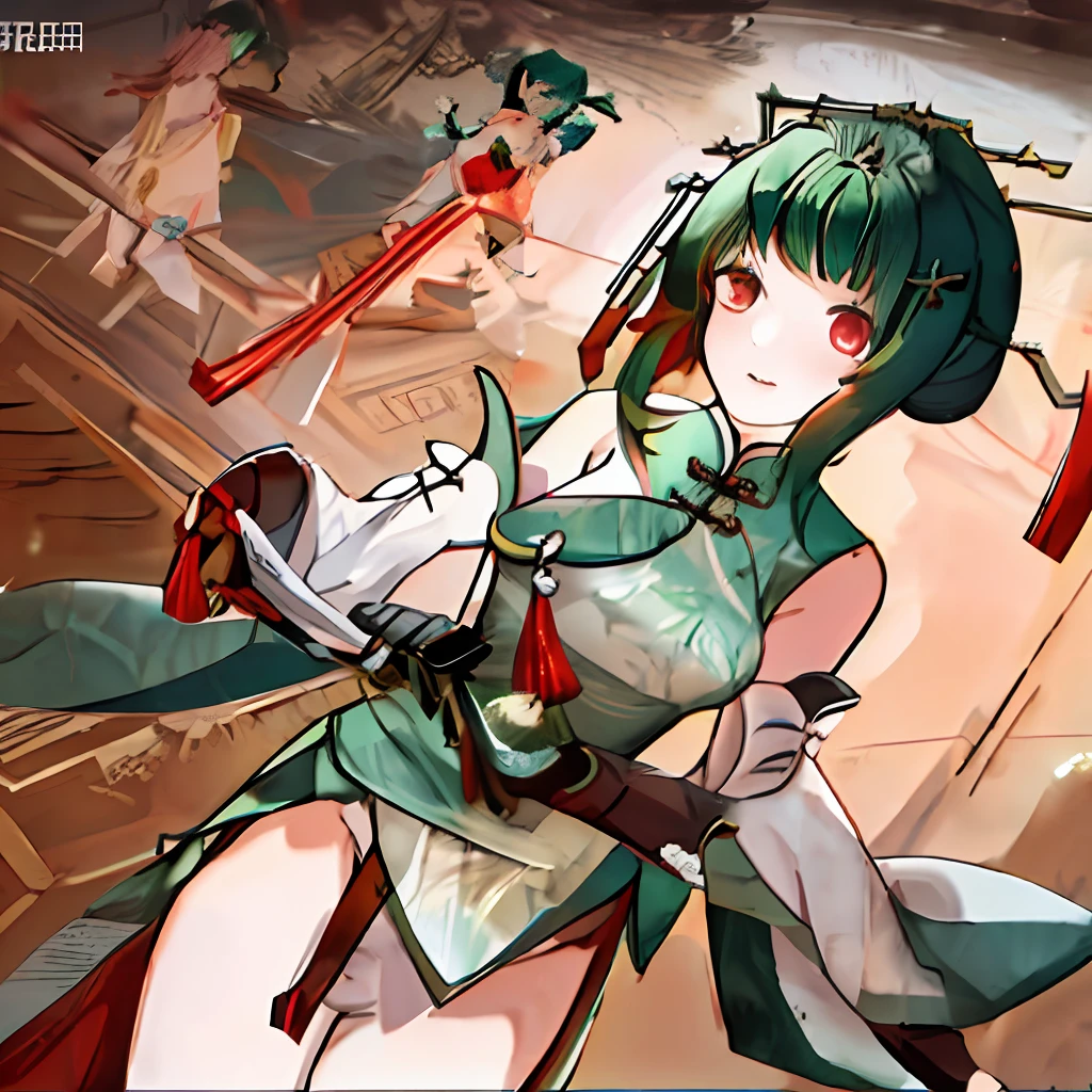 A girl with [green hair | red hair star:0.3], ultra best quality, red chinese palace,