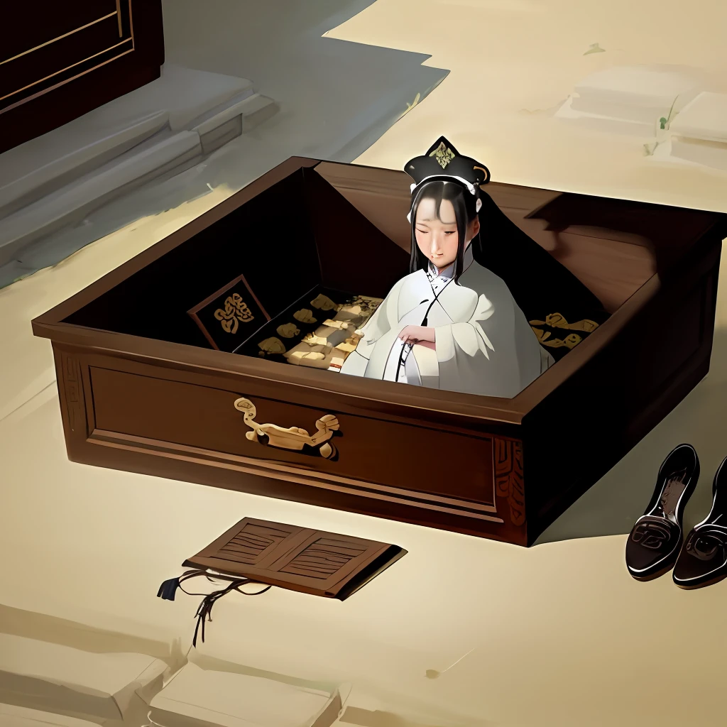 In the beginning, Mrs. Gouyi was guilty and was condemned to death. After the funeral, the corpse does not smell bad, but the fragrance smells for more than ten miles. Because of the burial in Yunling. The last mourned him, and suspected that he was an extraordinary person, so he opened the tomb and saw that the coffin was empty, but there was no corpse, only the two shoes remained. It is said that Emperor Zhao came to the throne and buried him instead. The coffin was empty and there was no corpse, but only a silk shoe remained. traditional Chinese painting