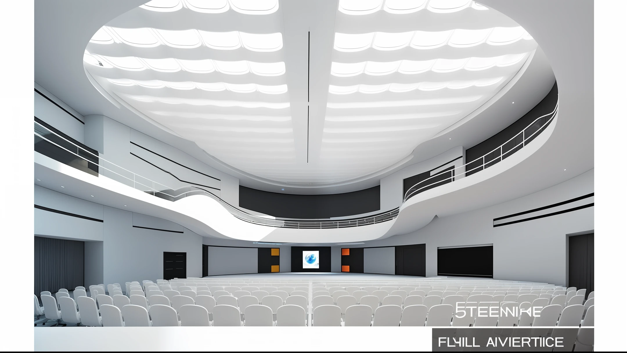 There is a large white room, (trapezoidal classroom), (futuristic congress center: 5), rows of chairs arranged in steps, there is a large rostrum in front, and a large screen on the rostrum wall, Futuristic cinema, sci-fi architectural visualization, futuristic architectural visualization, futuristic volumetric lighting, 3d scene, movie building scale, complex 3d scene, (ceiling tens of meters high: 5), large curved design with several layers stacked on the ceiling , (Chinese ceramic element design: 3), (big curve design: 5), (streamlined design: 2), (extremely minimalist design: 5), Star Citizen, smooth 3d cg rendering, volume interior lighting, (bright lighting ), 3d movie scene, clean 3d rendering, (extra large wide-angle view), (aerial top view: 1.5), sharp focus, correct shading