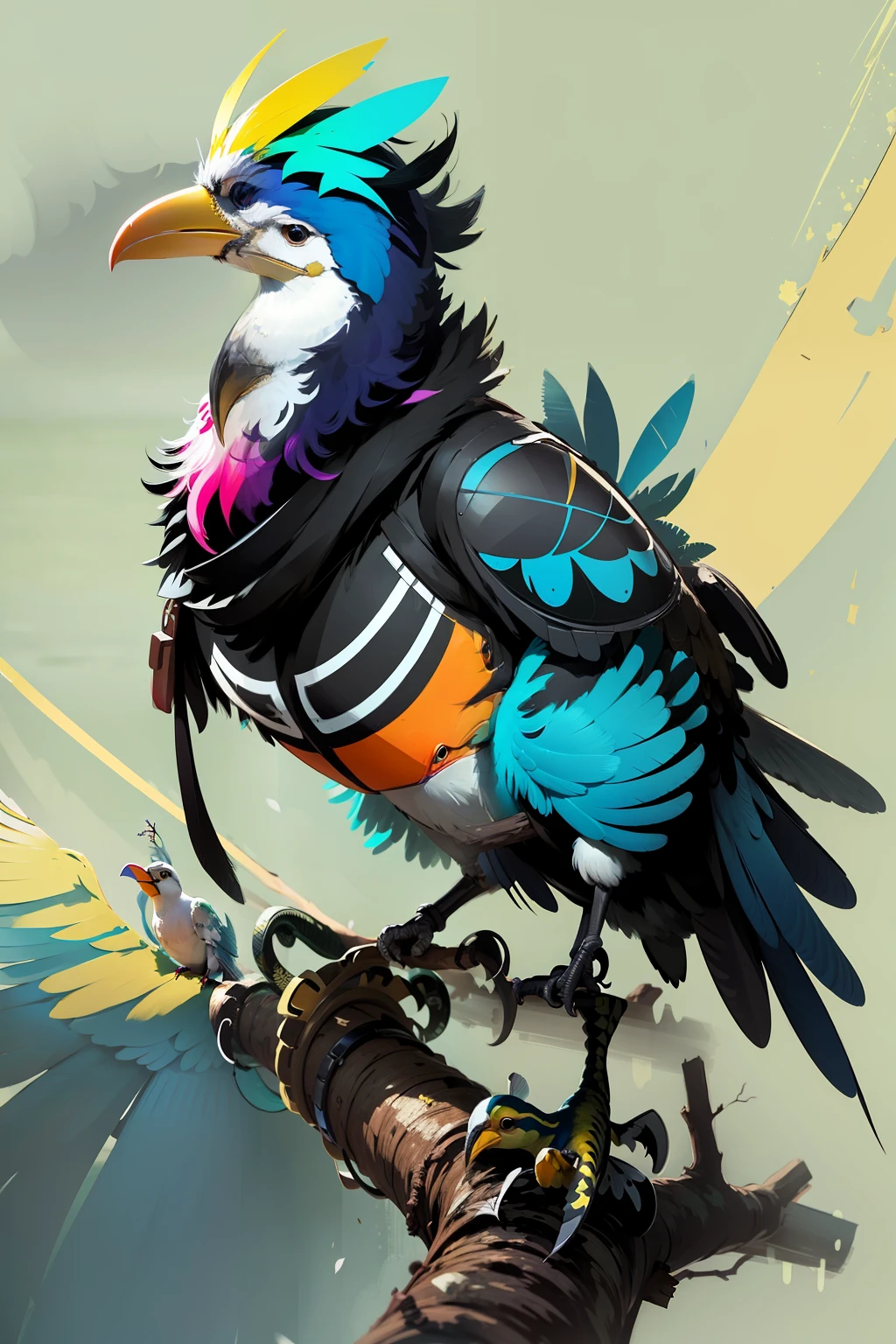 Yellow beak, divine eyes, stepping on a branch