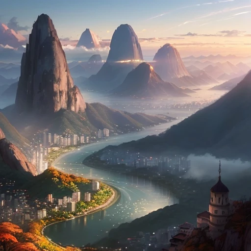 Landscape painting with river and mountains in the background is divided into four equally, the same coherent scene of spring, summer, autumn and winter, anime landscape concept art, anime landscape, anime rural landscape, anime background art, landscape artwork, landscape game concept art, background art, anime scenery, ross tran. Landscape backgrounds, anime landscape wallpapers, ambient concept art, anime backgrounds, ambient concept art, rio de janeiro from the anime movie