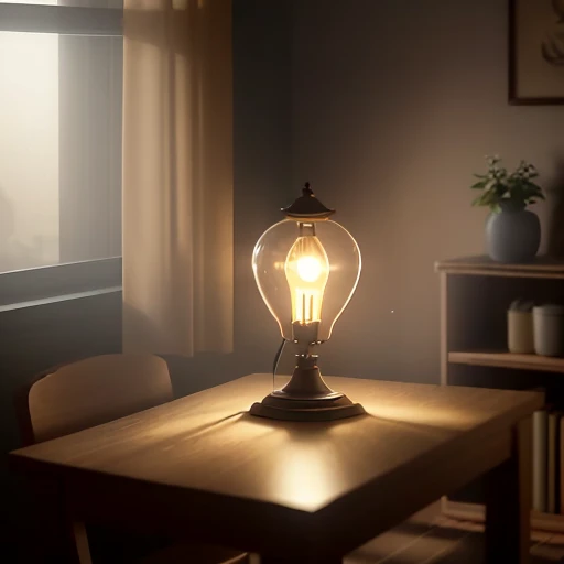 There is a table with a lamp and a messenger bag, warm volumetric lighting, dusty volumetric lighting, soft ambient lighting, 8k perceptual lighting, rendered lighting, realistic volumetric lighting, unreal engine 5 lighting, cinematic specular lighting , Photorealistic Lighting, Warm Ambient Lighting, Soft Natural Volumetric Lighting, Brown Atmospheric Lighting, Atmospheric Rendering