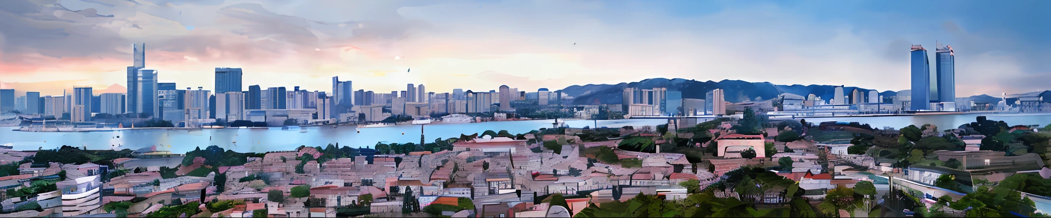 arafed view of a city with a river and a bridge, city view, surrounding the city, vista of a city at sunset, a wide shot, city, where a large, shenzhen, nagasaki, by Joseph Severn, guangjian, by Felipe Seade, são paulo, rio de janeiro, superior, lit up, jamaica, wide-shot