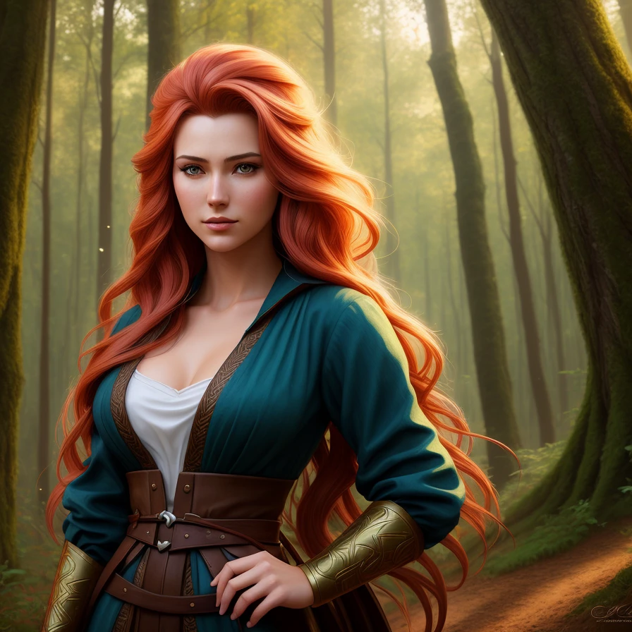 (Unsuccessful Digital Artwork:1.3) of (Ultrarealistic:1.3),(Peaceful:1.3) epic lady in the wood with great hair,(by Artist Carmine Infantino:0.7),CGSociety,ArtStation,(Art Deco:0.8),(Vivid Colors:1.1)