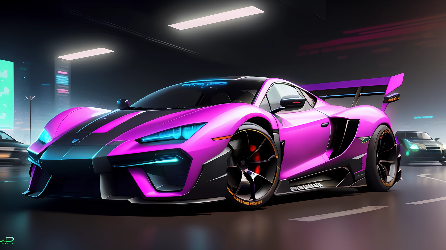 supercar, cyberpunk style, digital painting, 3d rendering, 8k wallpaper, vivid