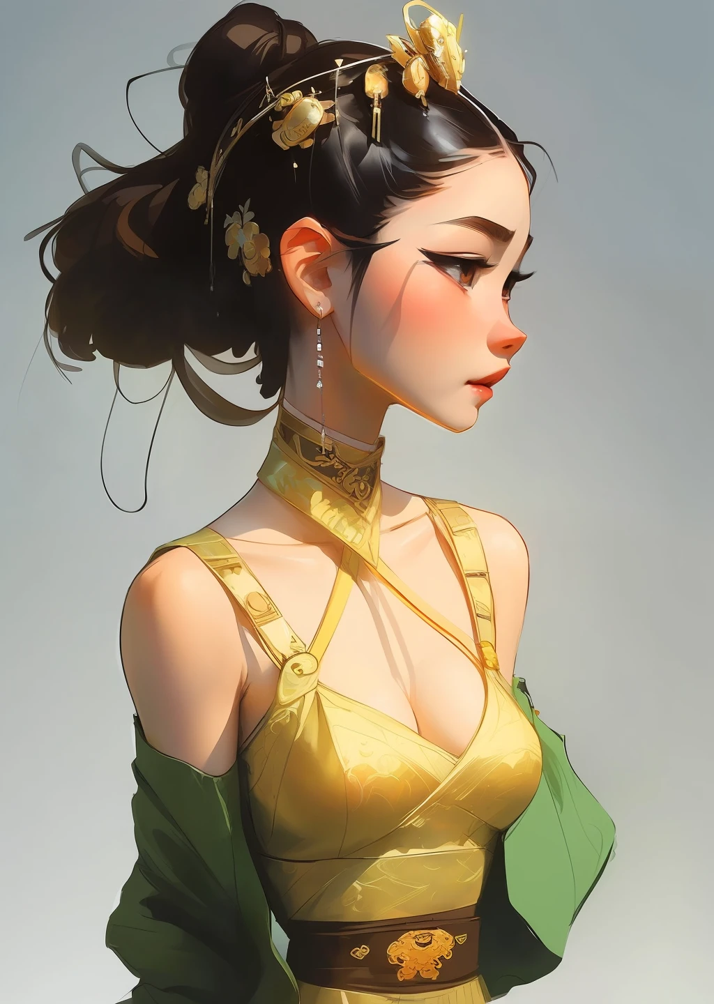 ((full body)), samdoesarts style award winning full body portrait of a beautiful woman, ((perfect feminine face)),((Ancient Chinese Green Clothes)), ((green peking Opera costumes)), (Long sleeves) Gazebo, Complex, (Beautiful Detail Eyes, elongated eyebrows),((Hairpins, twisted hair)),(Sadness), ((tears)), (Sunlight), shaded flat illustration, digital art, trending on artstation, highly detailed, fine detail, intricate, art by artgerm and rutkowski and alphonse mucha,