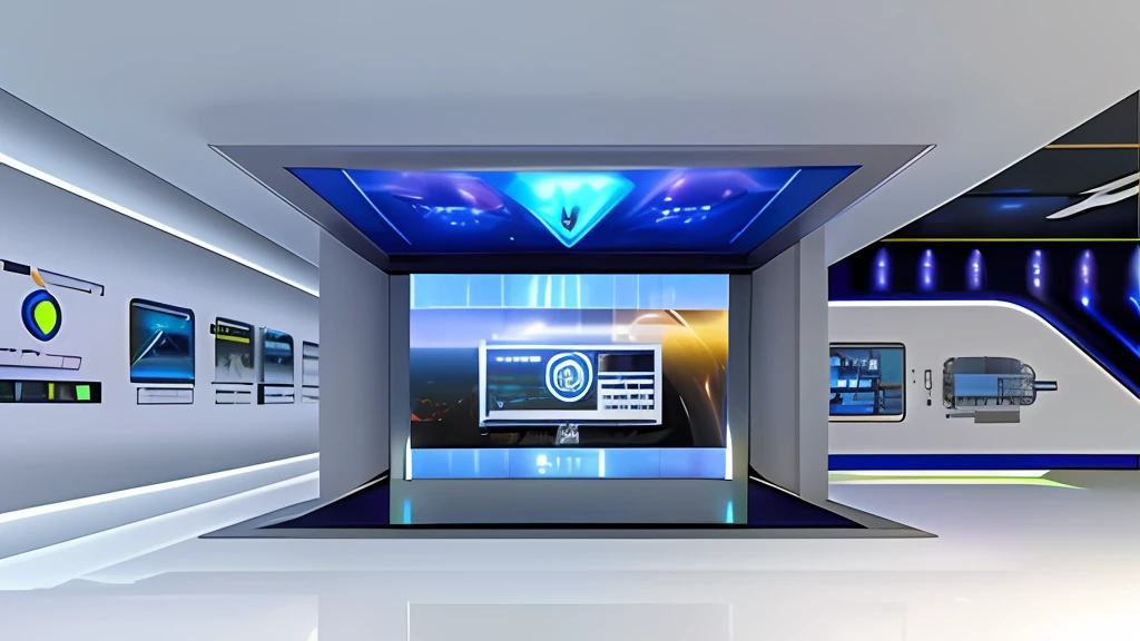 Display for futuristic presentation, digital wall, virtual installation, virtual virtual space, digital display, futuristic room, in futuristic laboratory room, futuristic room background, futuristic interior design, holographic interface, futuristic hall, LED display