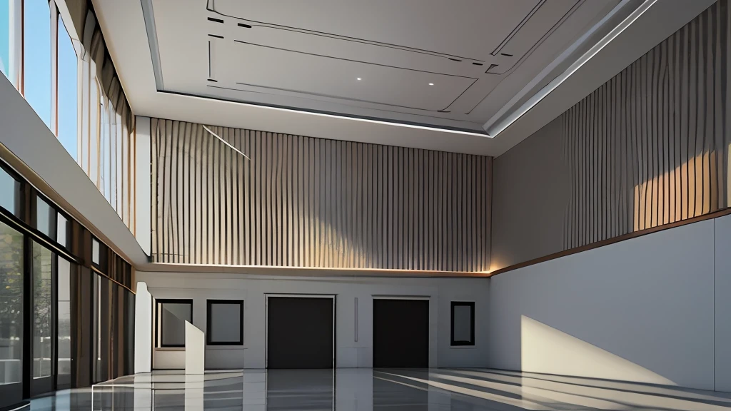 There is a large hall with a large white counter, great 3D rendering, well lit 3D rendering, rendered lighting, highly detailed rendering, high quality rendering, dramatic lighting rendering, architectural 3D rendering, volumetric lighting" , rendered in enscape, (extremely minimalist design: 2), 3d movie scene, ultra-realistic rendering, photo rendering