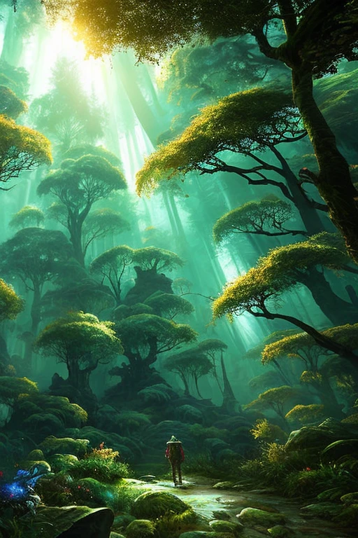 there is a large group of people standing in a forest, concept art inspired by Alejandro Burdisio, cgsociety contest winner, neo-primitivism, beksinski and dan mumford, lovecraftian atmosphere, dan mumford tom bagshaw, 8 0's style tomasz alen kopera, subtle lovecraftian vibes, dan mumford. concept art