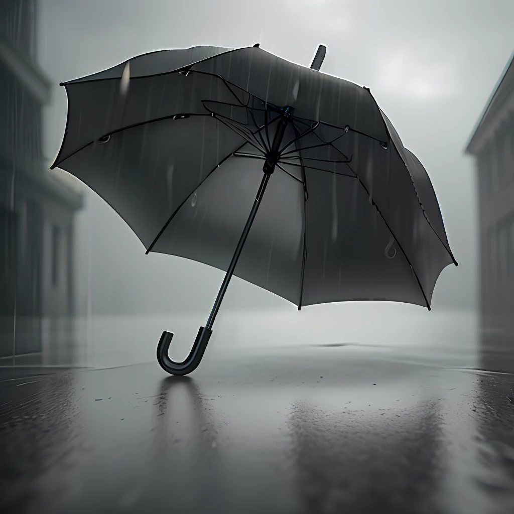 only one dark grey umbrella,3D model, highly detailed. octane render, dark cloudy rain atmosphere, dark background ### no person