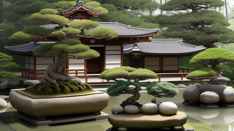 ransport me to a serene Zen garden where an ancient bonsai tree, meticulously shaped over generations, emanates an aura of wisdom and resilience. Depict the harmonious coexistence of human creativity and the enduring forces of nature, inspiring introspection on the delicate balance we strive to maintain with our environment.