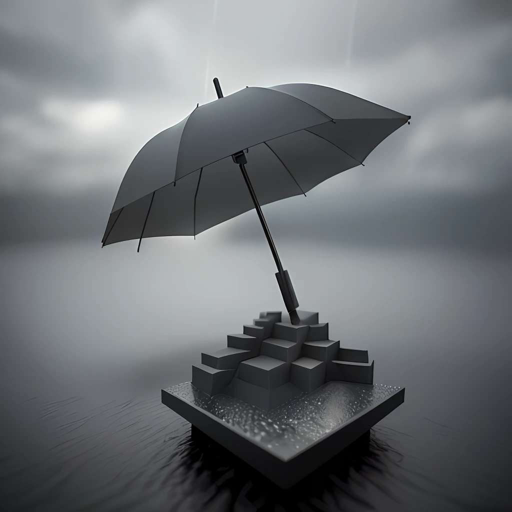 only one dark grey umbrella,3D model, view from top, highly detailed. octane render, dark cloudy rain atmosphere, dark background ### no person
