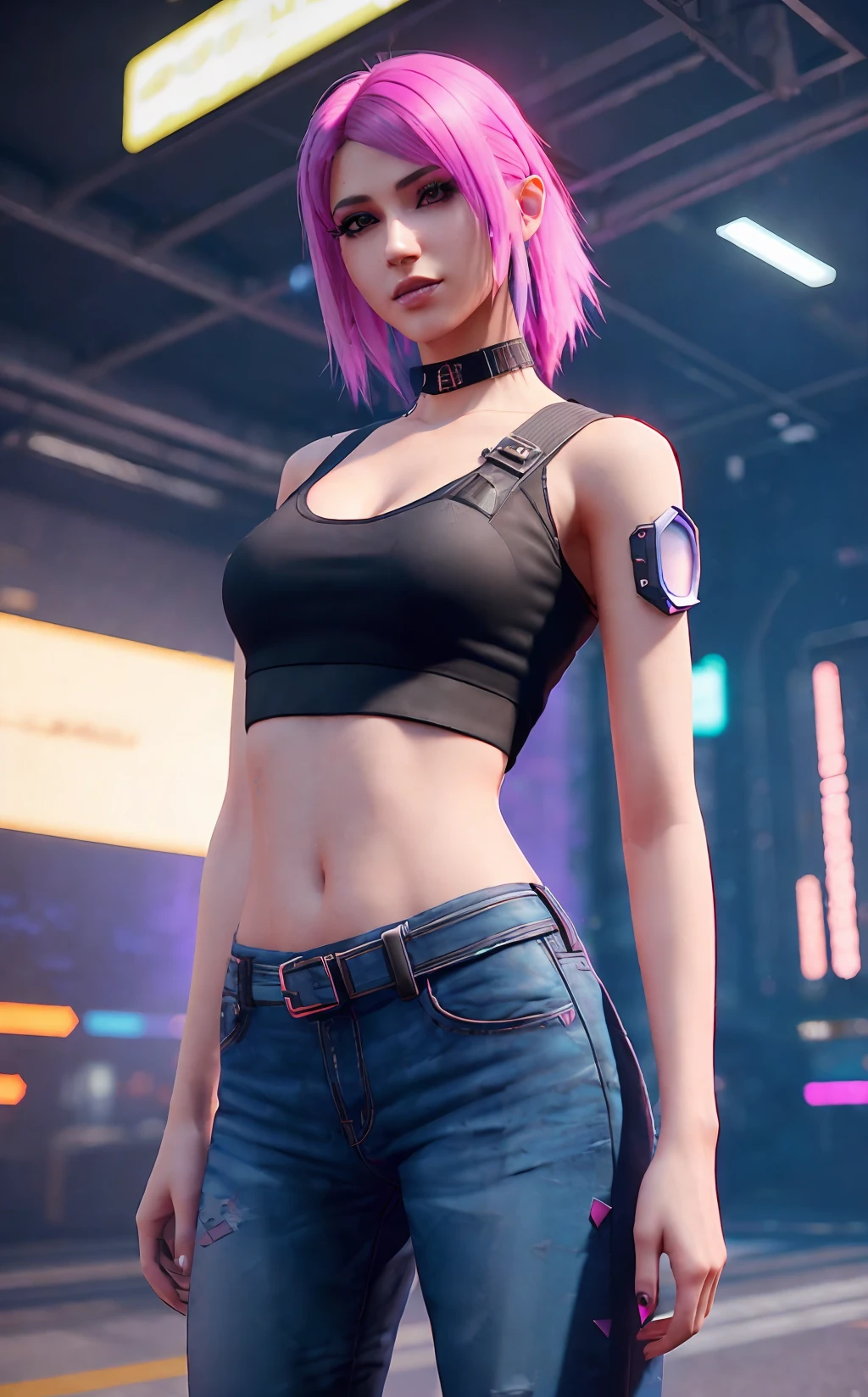 1. Arafed woman posing for photo in black top and jeans, wearing sexy crop top, ((3d rendering)), pastel cyberpunk style, ((((3d rendering)))), cyberpunk 20y. o model girl, cyberpunk vibe, cyberpunk style outfit, wearing crop top, wearing a cropped tops, cyberpunk outfit, dreamy cyberpunk girl wearing a cropped top, wearing a cropped top, costume, dreamy girl. Woman poses for a photo, 3d render inspired by Aleksander Gine, trend in cg society,, wearing sexy crop top, (( 3 d render)), ((( ( 3 d render) ) ) ), cyberpunk 2 0 y. o model girl,