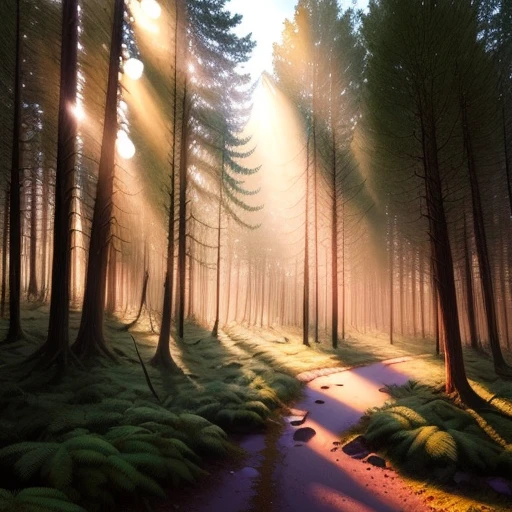 Detailed and complex background, no figures, no people, forest, sunlight