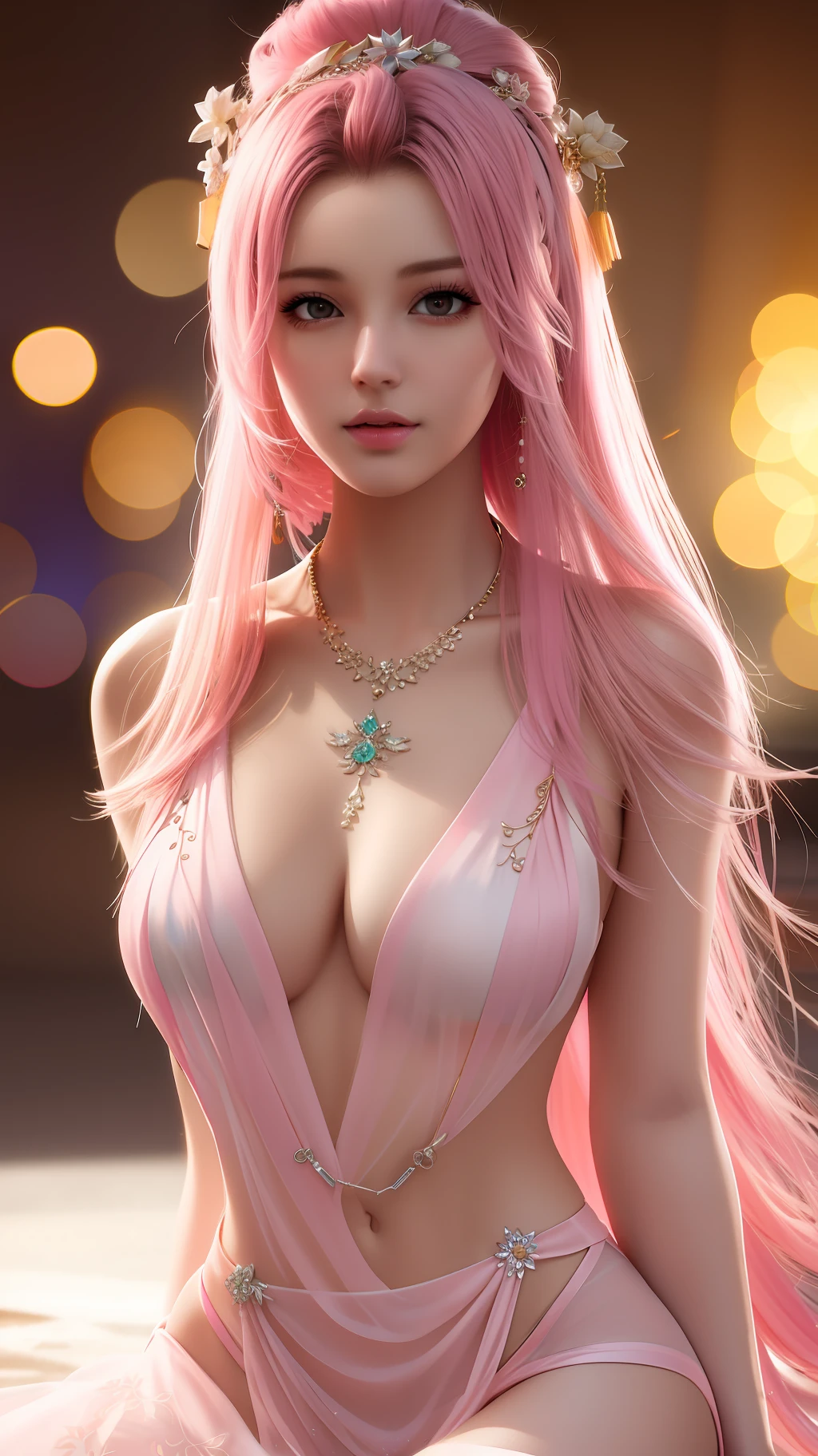 best quality, masterpiece, highres, 1girl,china dress,hair ornament,necklace, jewelry,Beautiful face,upon_body, tyndall effect,photorealistic, dark studio, rim lighting, two tone lighting,(high detailed skin:1.2), 8k uhd, dslr, soft lighting, high quality, volumetric lighting, candid, Photograph, high resolution, 4k, 8k, Bokeh, pink hair, nsfw, nude, show,