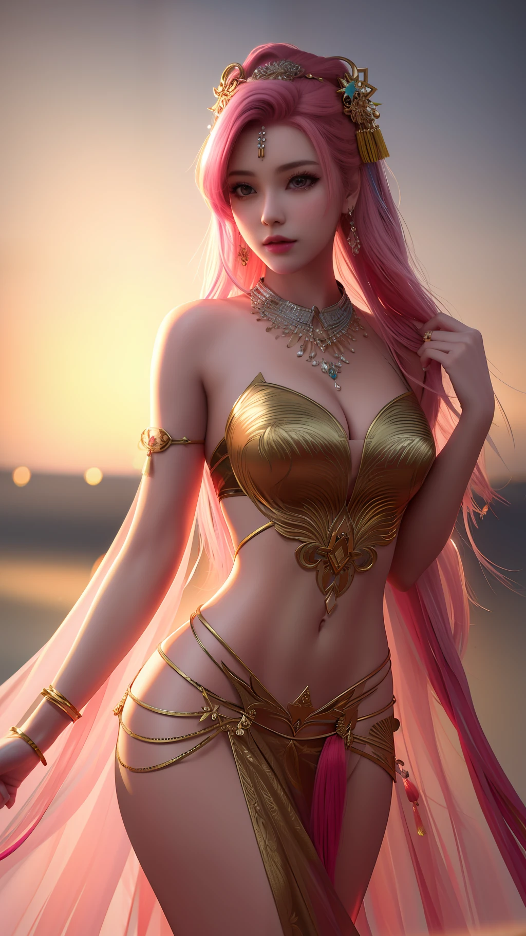 best quality, masterpiece, highres, 1girl,china dress,hair ornament,necklace, jewelry,Beautiful face,upon_body, tyndall effect,photorealistic, dark studio, rim lighting, two tone lighting,(high detailed skin:1.2), 8k uhd, dslr, soft lighting, high quality, volumetric lighting, candid, Photograph, high resolution, 4k, 8k, Bokeh, pink hair, nude,
