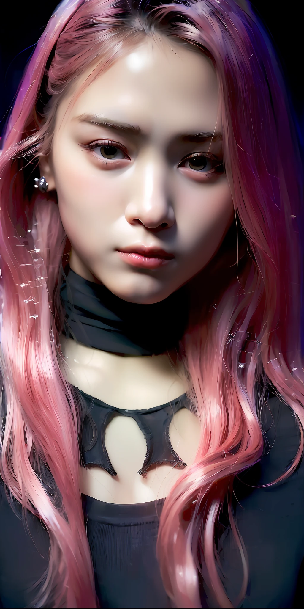 (in the dark:1.6), Hyperrealist portrait of female by david hockney and alphonse mucha,fantasy art, photo realistic, dynamic lighting, artstation, poster, volumetric lighting, very detailed faces, 4 k, award winning, perfect face, detail face, 1girl, in the dark, deep shadow, low key, close-up ,(official clothing:1.4) , long hair