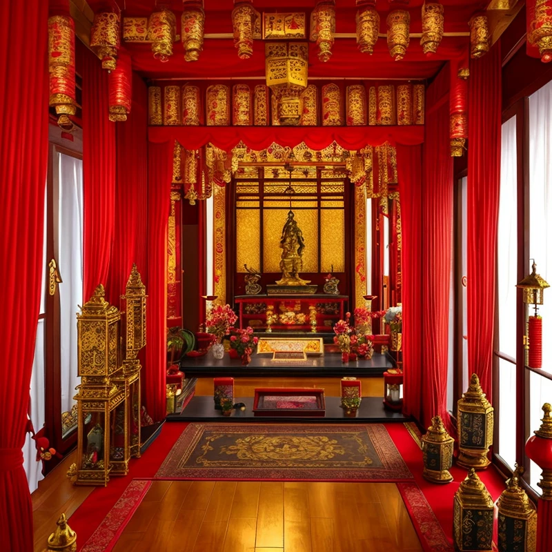 living room oriental design magical architeture by magical gothic mistery design living room organic plants flowers. indaco and gold colors. Oriental design living room detail. big circle windows. --v 6 --negative