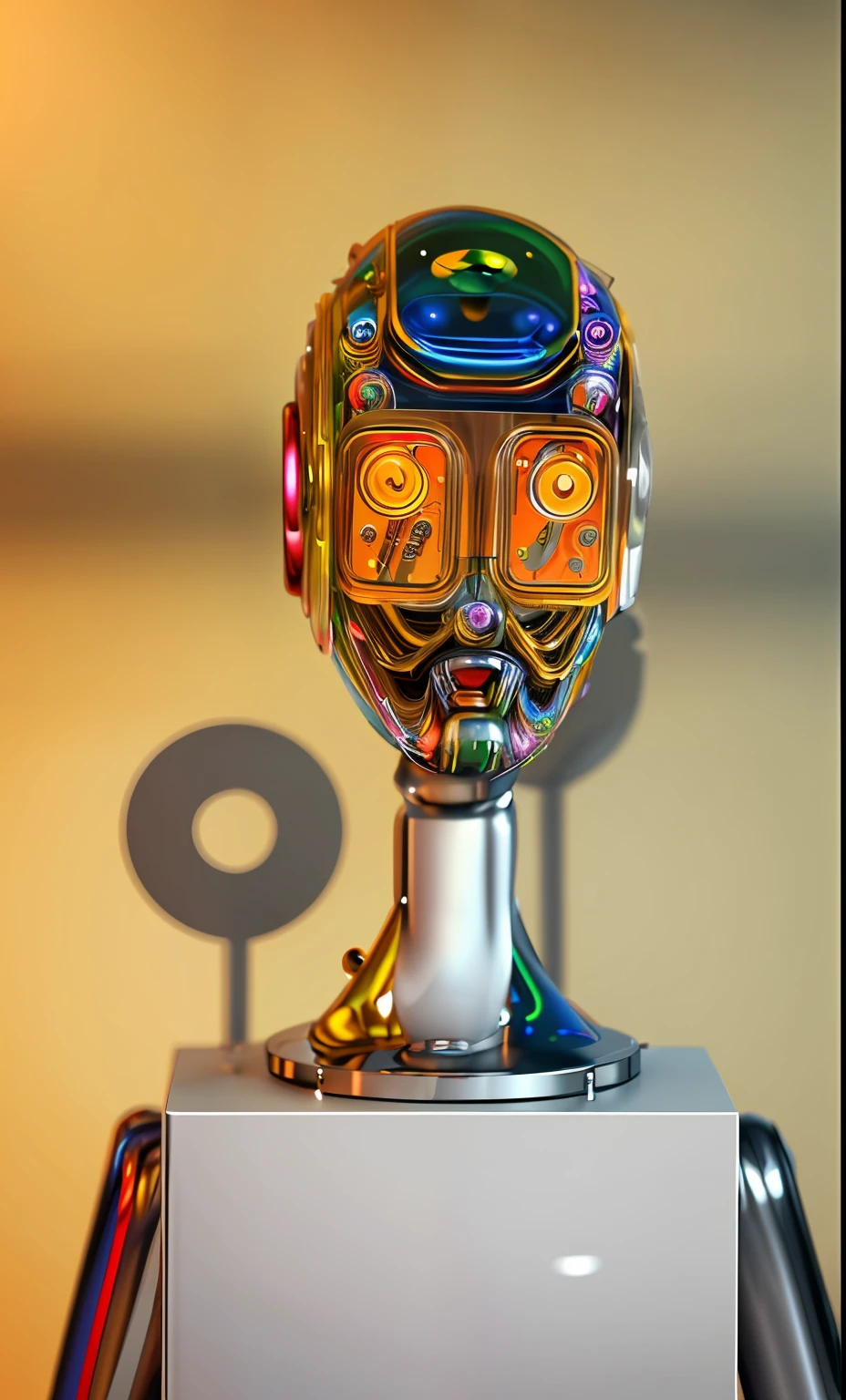 highly detailed robot head, clockwork, transparent, fluid filled colorful, expressive, abstract, trending on artstation