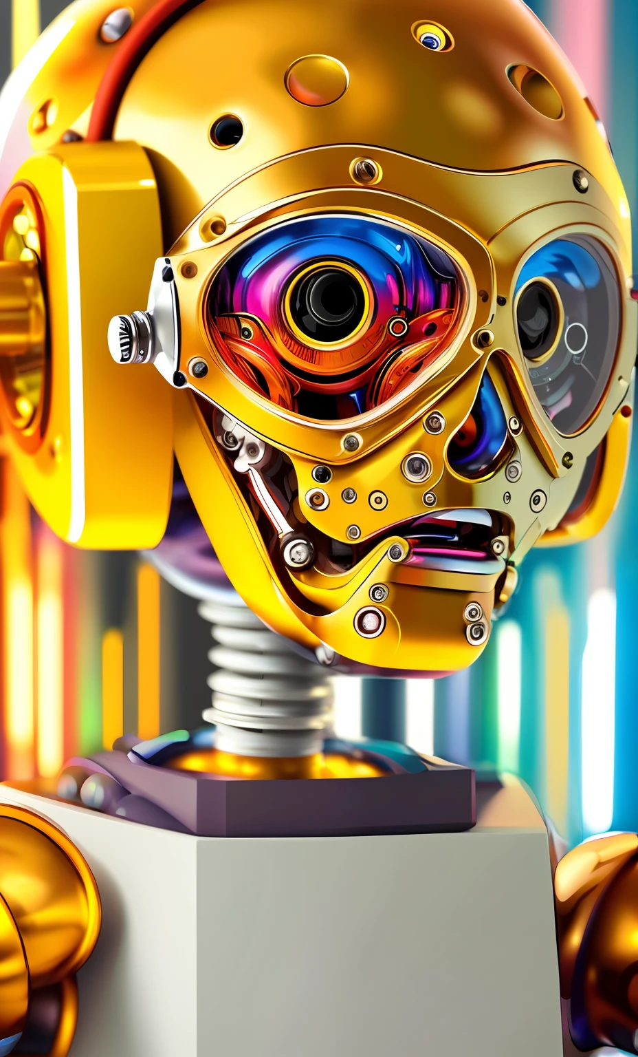 highly detailed robot head, clockwork, transparent, fluid filled colorful, expressive, abstract, trending on artstation