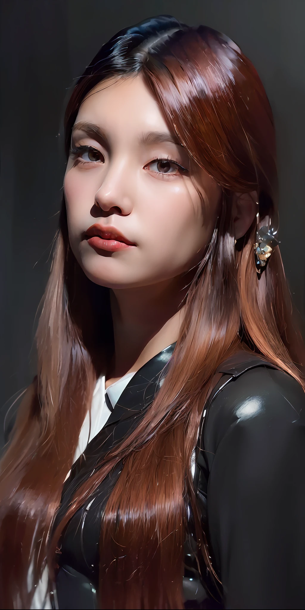 (in the dark:1.6), Hyperrealist portrait of female by david hockney and alphonse mucha,fantasy art, photo realistic, dynamic lighting, artstation, poster, volumetric lighting, very detailed faces, 4 k, award winning, perfect face, detail face, 1girl, in the dark, deep shadow, low key, close-up ,(official clothing:1.4) , long hair