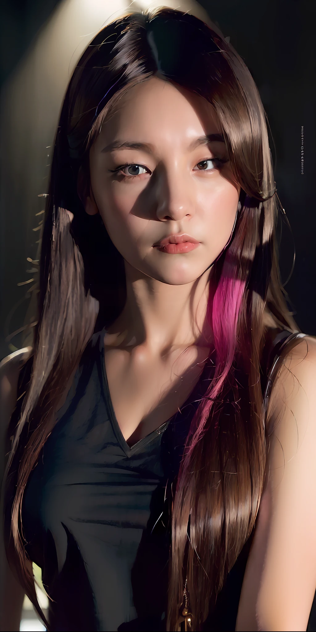(in the dark:1.6), Hyperrealist portrait of female by david hockney and alphonse mucha,fantasy art, photo realistic, dynamic lighting, artstation, poster, volumetric lighting, very detailed faces, 4 k, award winning, perfect face, detail face, 1girl, in the dark, deep shadow, low key, close-up ,(official clothing:1.4) , long hair