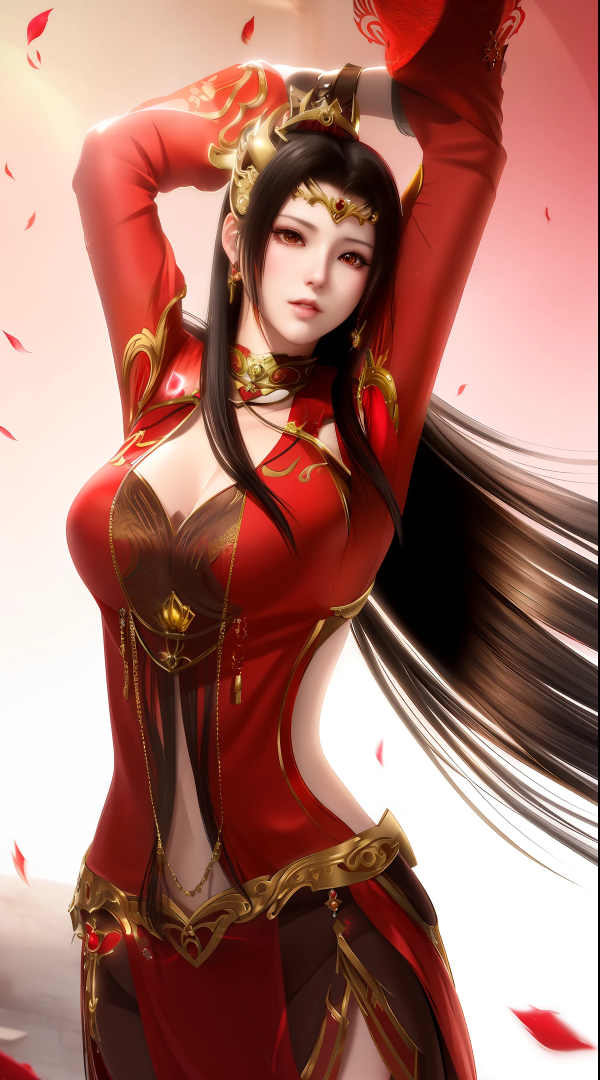 a close up of a woman in a red dress with long hair, beautiful alluring anime woman, a beautiful fantasy empress, inspired by Du Qiong, seductive tifa lockhart portrait, ((a beautiful fantasy empress)), seductive anime girl, beautiful anime woman, glamorous tifa lockheart, beautiful avatar pictures, mai shiranui, lady in red armor, tifa