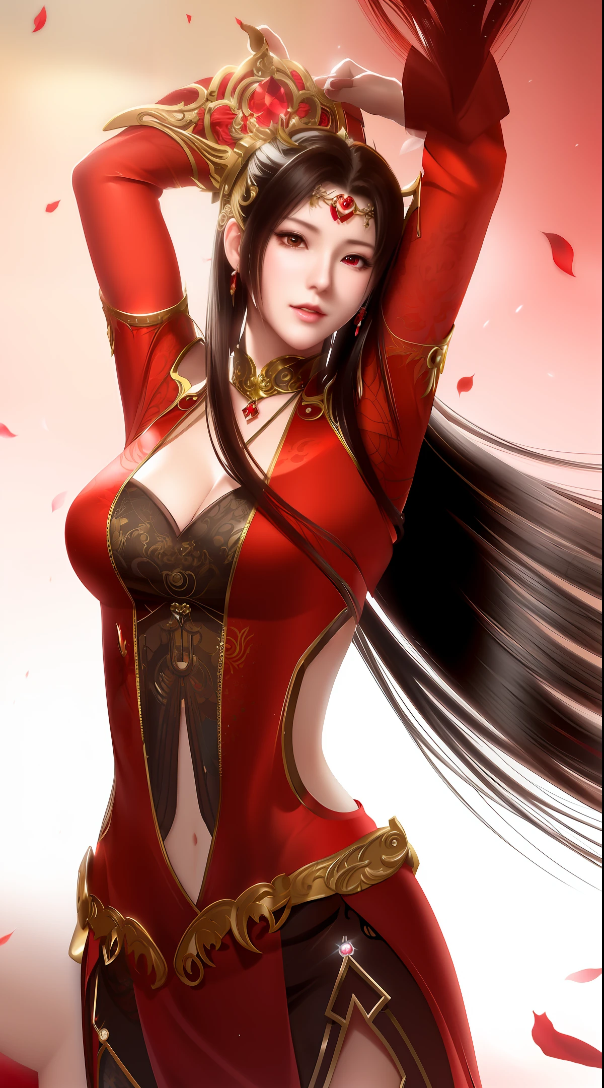a close up of a woman in a red dress with long hair, beautiful alluring anime woman, a beautiful fantasy empress, inspired by Du Qiong, seductive tifa lockhart portrait, ((a beautiful fantasy empress)), seductive anime girl, beautiful anime woman, glamorous tifa lockheart, beautiful avatar pictures, mai shiranui, lady in red armor, tifa