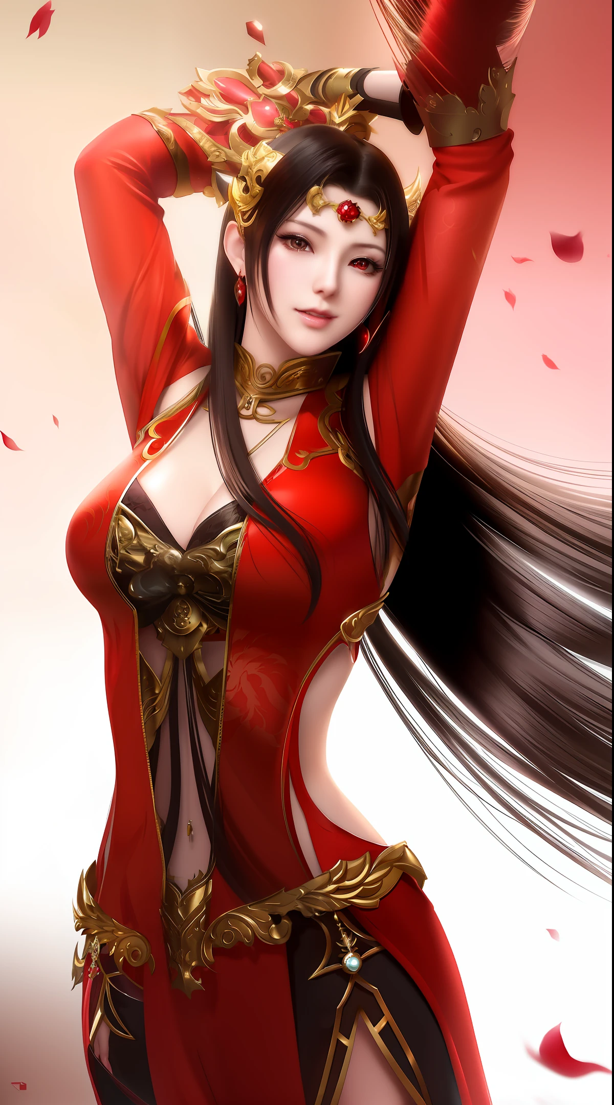 a close up of a woman in a red dress with long hair, beautiful alluring anime woman, a beautiful fantasy empress, inspired by Du Qiong, seductive tifa lockhart portrait, ((a beautiful fantasy empress)), seductive anime girl, beautiful anime woman, glamorous tifa lockheart, beautiful avatar pictures, mai shiranui, lady in red armor, tifa