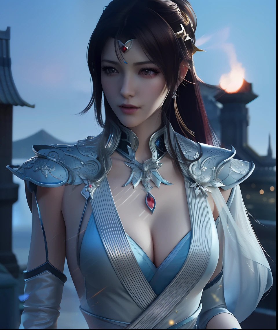 a close up of a woman in a red dress with long hair, beautiful alluring anime woman, a beautiful fantasy empress, inspired by Du Qiong, seductive tifa lockhart portrait, ((a beautiful fantasy empress)), seductive anime girl, beautiful anime woman, glamorous tifa lockheart, beautiful avatar pictures, mai shiranui, lady in blue sky armor, tifa, (lingerie:1.2), photo realistic, upon_body, tyndall effect, photorealistic, dark studio, rim lighting, two tone lighting, (high detailed skin:1.2), 8k uhd, dslr, soft lighting, high quality, volumetric lighting, candid, Photograph, high resolution, 4k, 8k, Bokeh, breast out,
